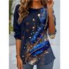 Tops for Women Feather Print Round Neck Long Sleeve T-shirt Fall Casual Slim Pullover Women's Long Sleeve Top