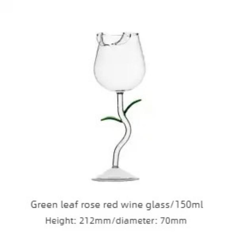 

Creative Rose Shaped Wine Glass with Curved Stem and Leaf Decor for Romantic Table Setting Heat-resistant Glass прозрачный