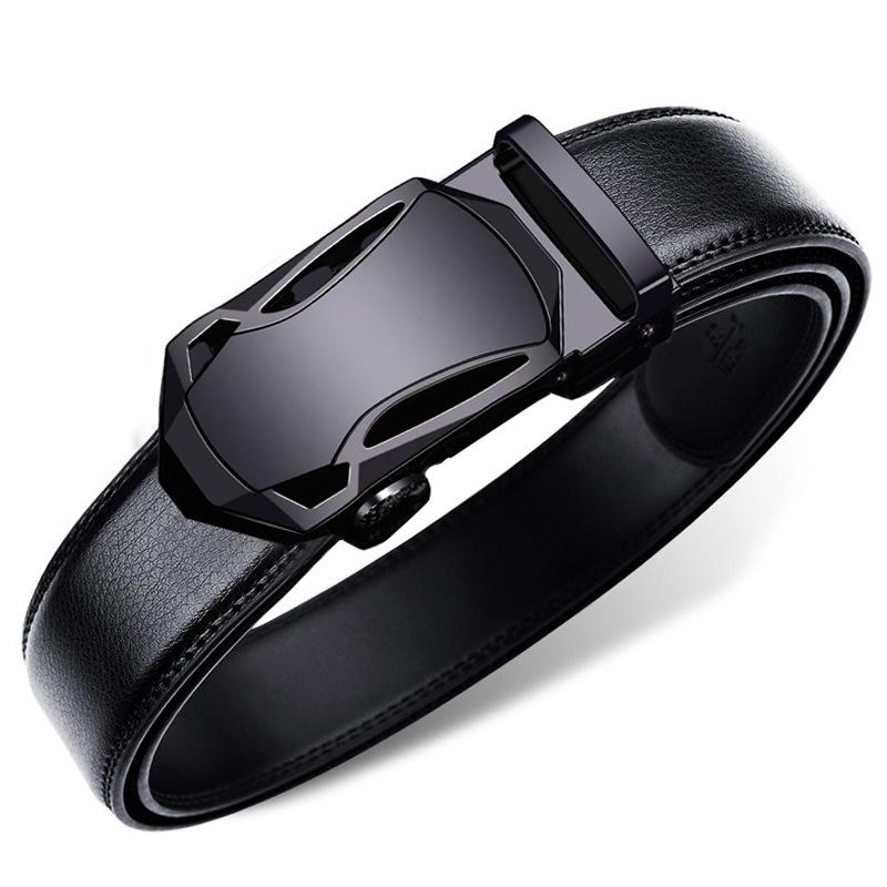 Men's Genuine Leather Belt Automatic Buckle Black Belt Cowhide Casual Business Simple Belt Men
