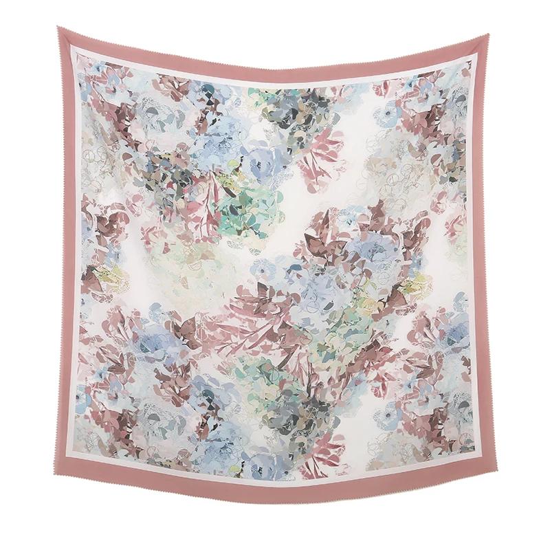 110*110cm Neuer Baumwoll-Leinen-Quadratischer Schal Damen Kopftuch Blumenmuster Halstuch Schals Kopftuch Bandanas Haargummi Stirnbänder