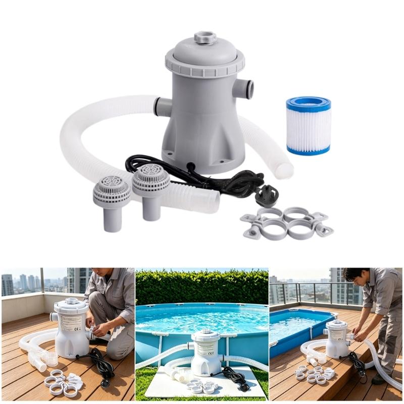Pool Water Cycling Pump with Filter Insert, 330 Gallon Above Ground Pool Unit, Three-Pin Plug, Twin Hose Inlets and Connection Parts