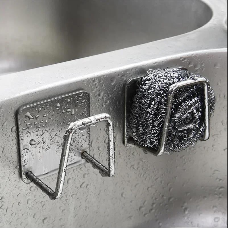 Kitchen Sponges Holder Stainless Steel Sink Shelf Adhesive Holders Drain Drying Rack Wall Hooks