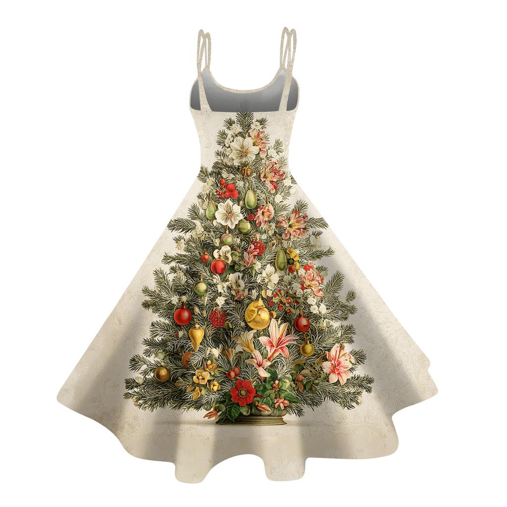 Women's Fashion Casual Christmas Print Sexy Off-the-shoulder Punk Retro Dress