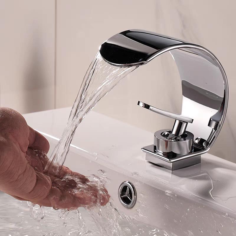 Luxury Brass Hot & Cold Waterfall Faucet for Bathroom Washbasins