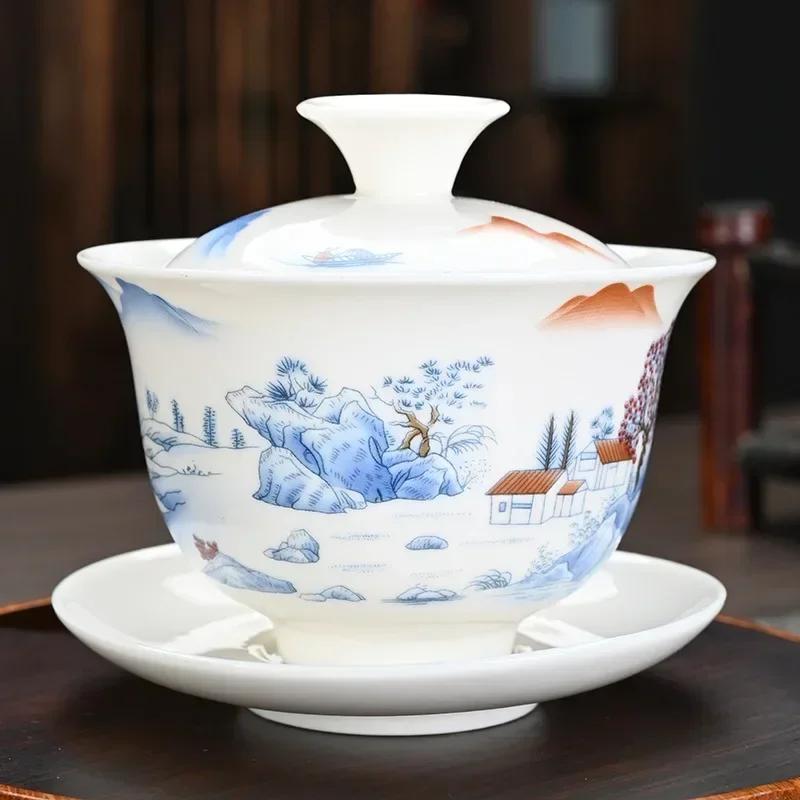 Chinese Handmade Sancai Gaiwan Ceramic Tea Tureen with Lid Bowl Saucer Teacups Teaware Home Decor Kung Fu Porcelanas Tea Cup
