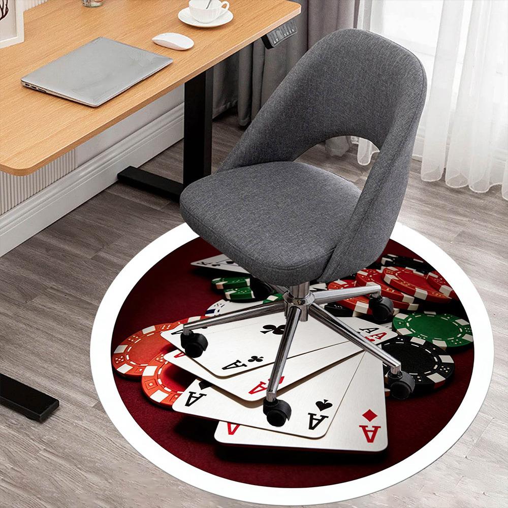 1pc Poker Chips Cards Round Chair mat office Area Rug - Non-Slip, Floor Mat for Office, Bedroom, and Indoor Decor p127217