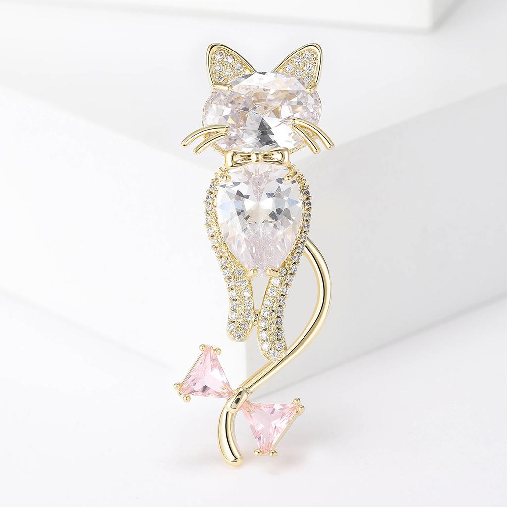 Broche Chat Mignon Dessin Animé Zircon Micro-Incrusté, Accessoires de Vêtements Polyvalents Simples et Tendance Corsage