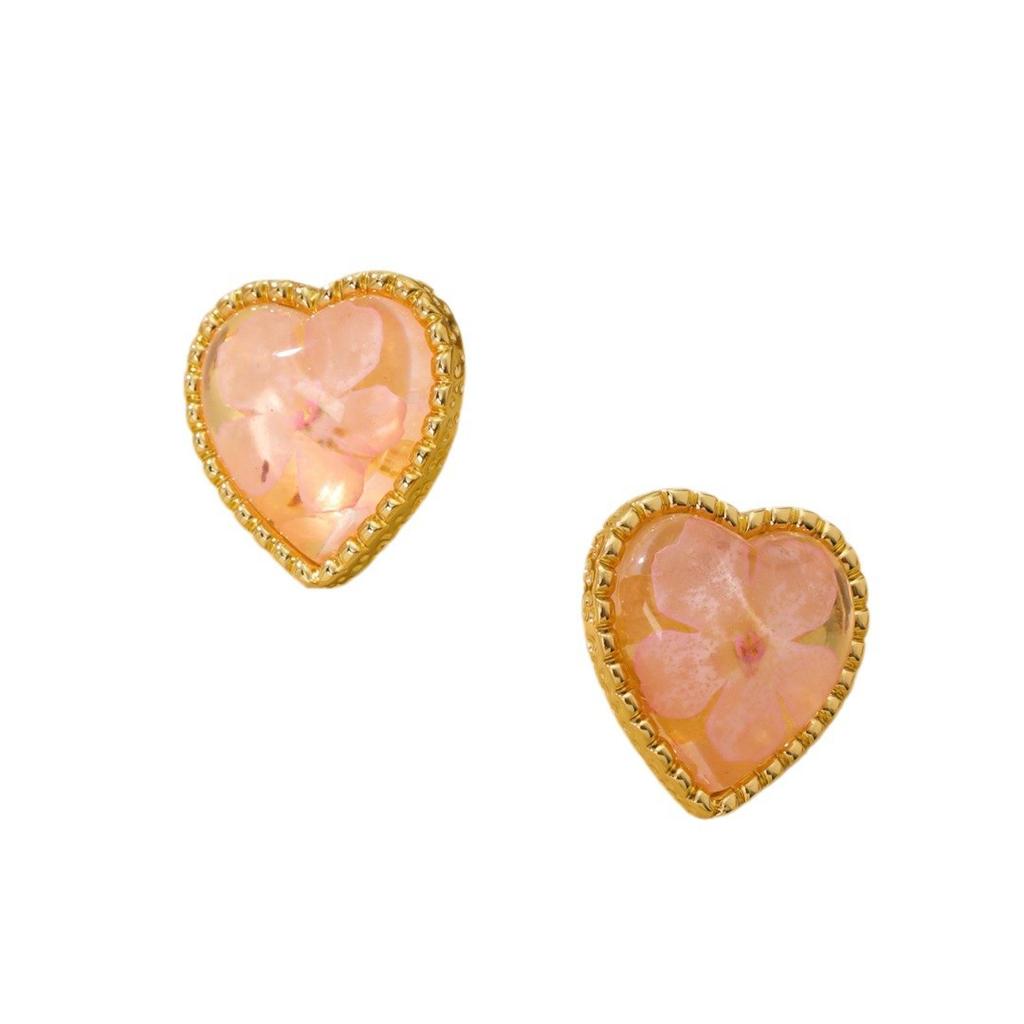 Pink Love Earrings Temperament Heart-Shaped Flower Stud Earrings Temperament Elegant Silver Needle