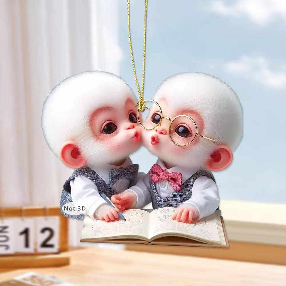 2D Monkey Acrylic Hanging Decoration Home Office Backpack Car Rearview Mirror Lying Monkey Hanging Ornament Cartoon Animal Pendant