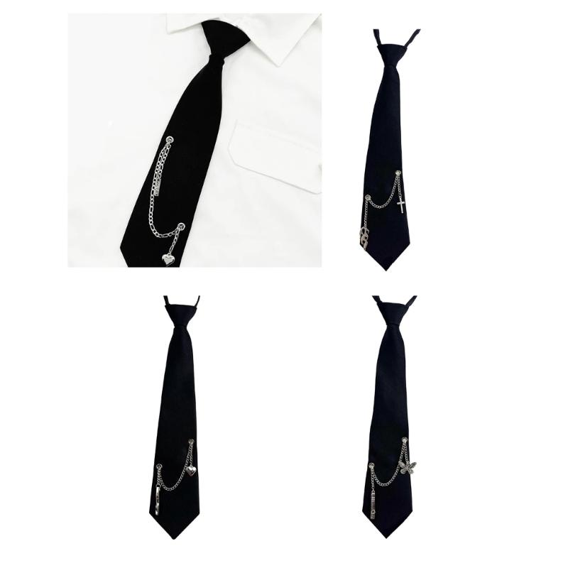 PreTied Women Necktie With Quick Zipper Design Fashion 2000s Punk Chain Decors Neck Tie For Business Event Gathering