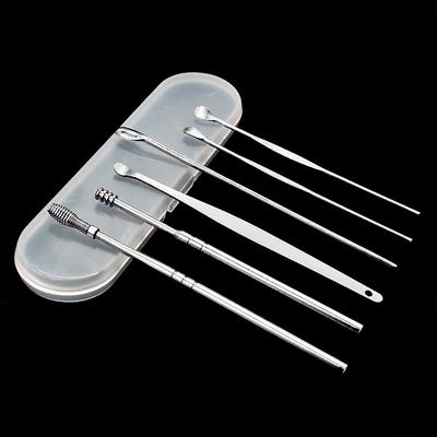 Set de 6 cure-oreilles en acier inoxydable Set de 5 cure-oreilles Set de cure-oreilles à ressort hélicoïdal Outil de nettoyage d'oreilles
