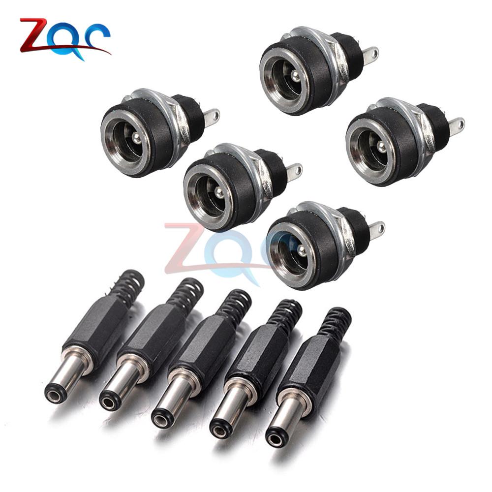 10PCS DC Power Connector Pin 2.1x5.5mm Female Plug Jack + Male Plug Jack Socket Adapter