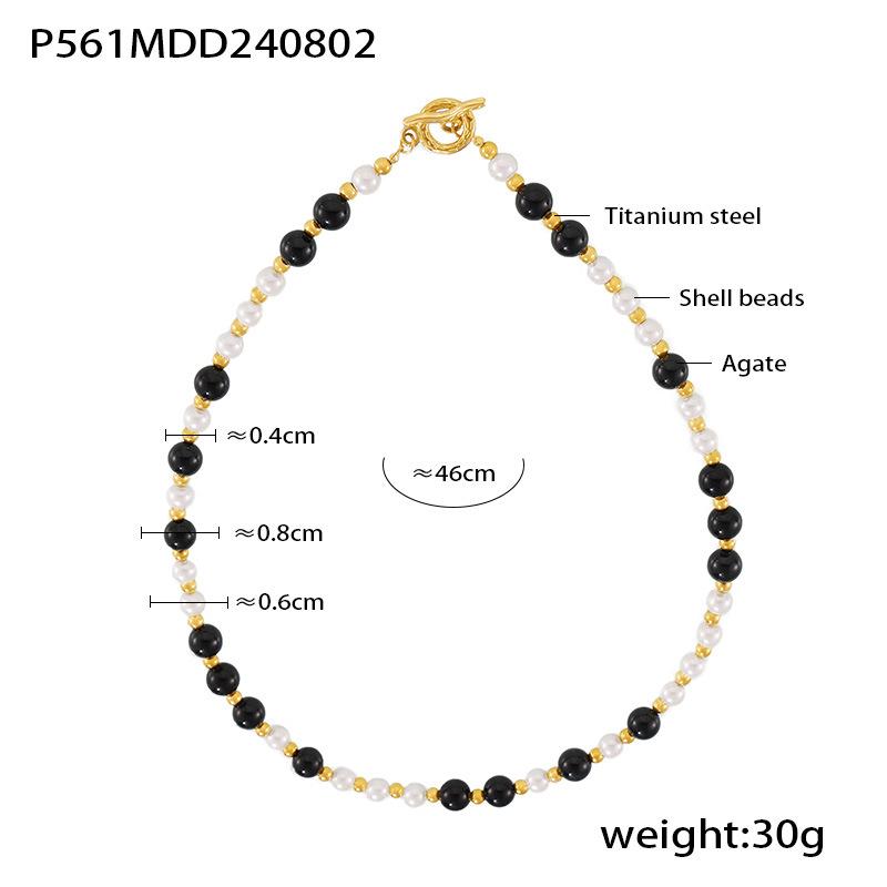 

Черный агат и белые ракушки бусины нитка бусины цепи аксессуары женские легкие роскошные ветровое титан сталь Ot пряжка ожерелье