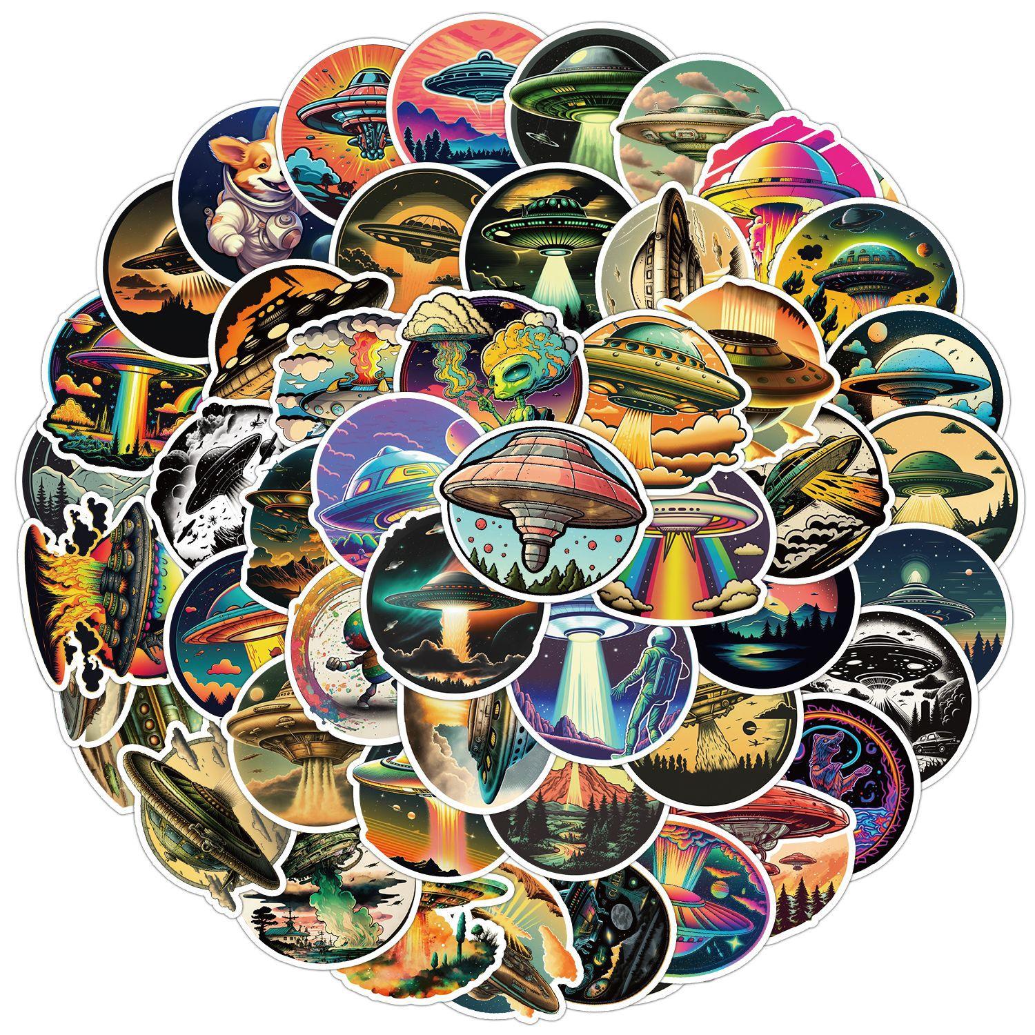 10/50 шт., наклейки с изображением инопланетянина НЛО, водостойкие наклейки «сделай сам», НЛО для водяной чашки, ноутбука, скрапбукинга, дневника, наклейки 10pcs