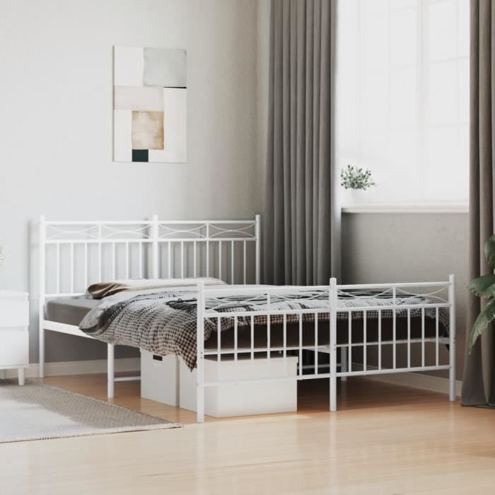VidaXL Cadre de lit métal avec tête de lit-pied de lit blanc 140x200cm 373759