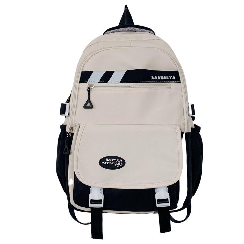 School Bag Female Junior High School Casual Contrasting Color Backpack Ins Fashion Lightweight Travel Backpack High Value Campus Backpack