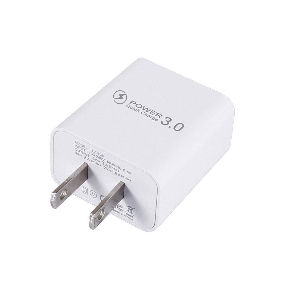 3A QC3.0 Single USB Phone Charger for Smart Devices with US/EU Plug.