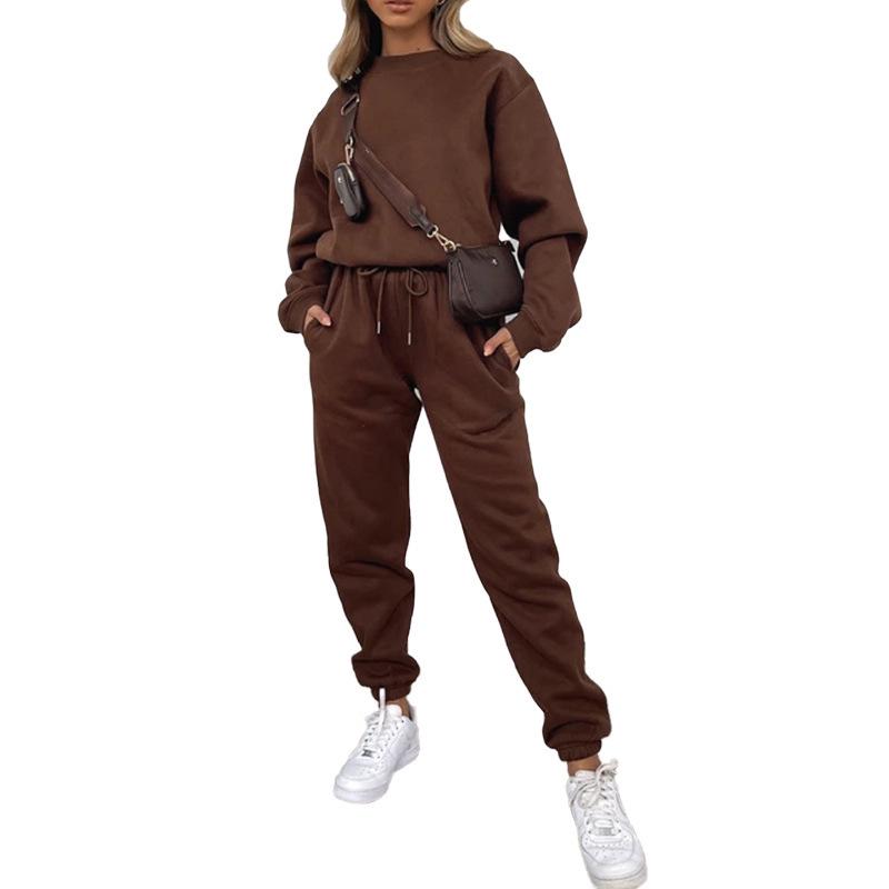 Women's New Fashion Solid Color Long Sleeve Pullover and Sweatpants Set for Autumn and Winter