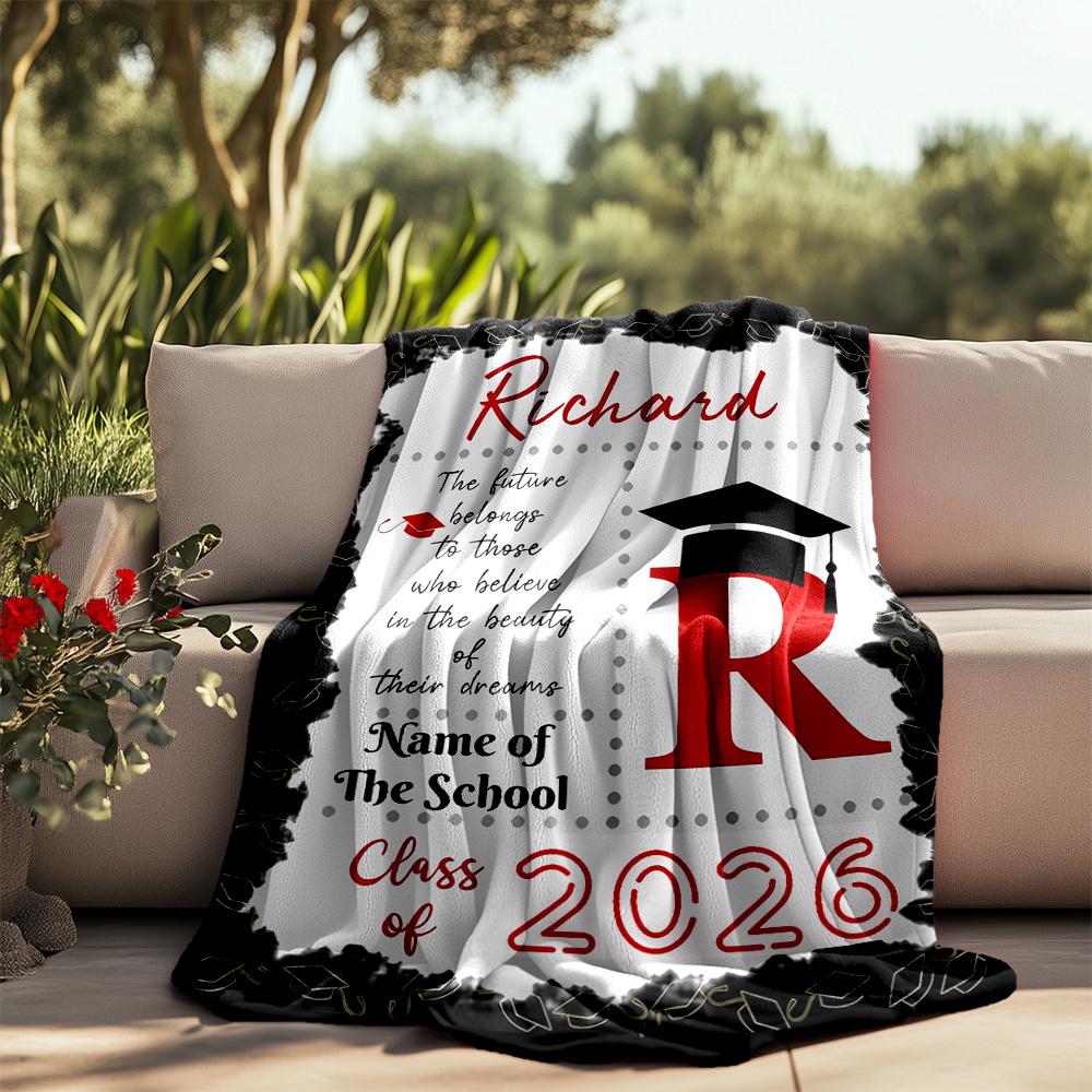 Graduation Celebration 2026 Floral Design Themed Blanket Personalized Name Soft Warm And Versatile For Sofa Bed Office And Travel Machine Washable