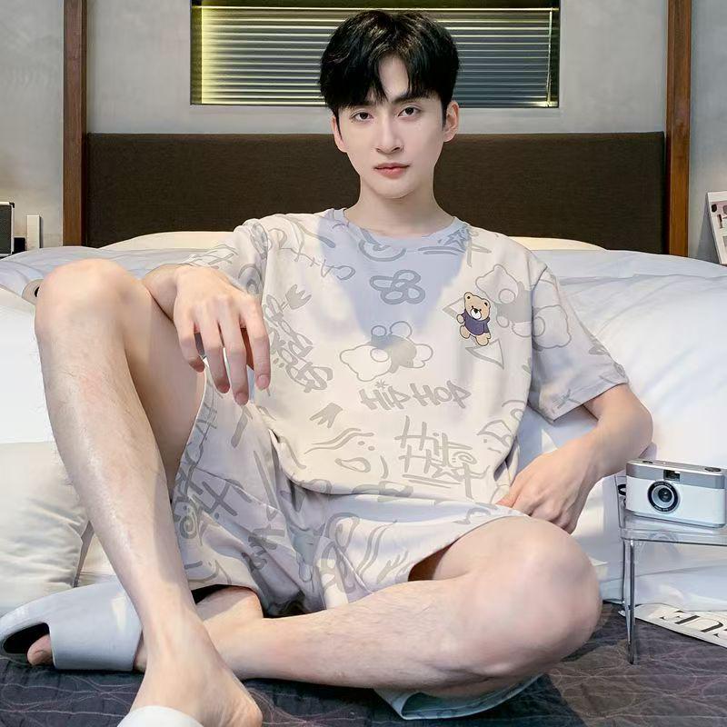 Men's Short-Sleeve Cartoon Pajama Set with Shorts