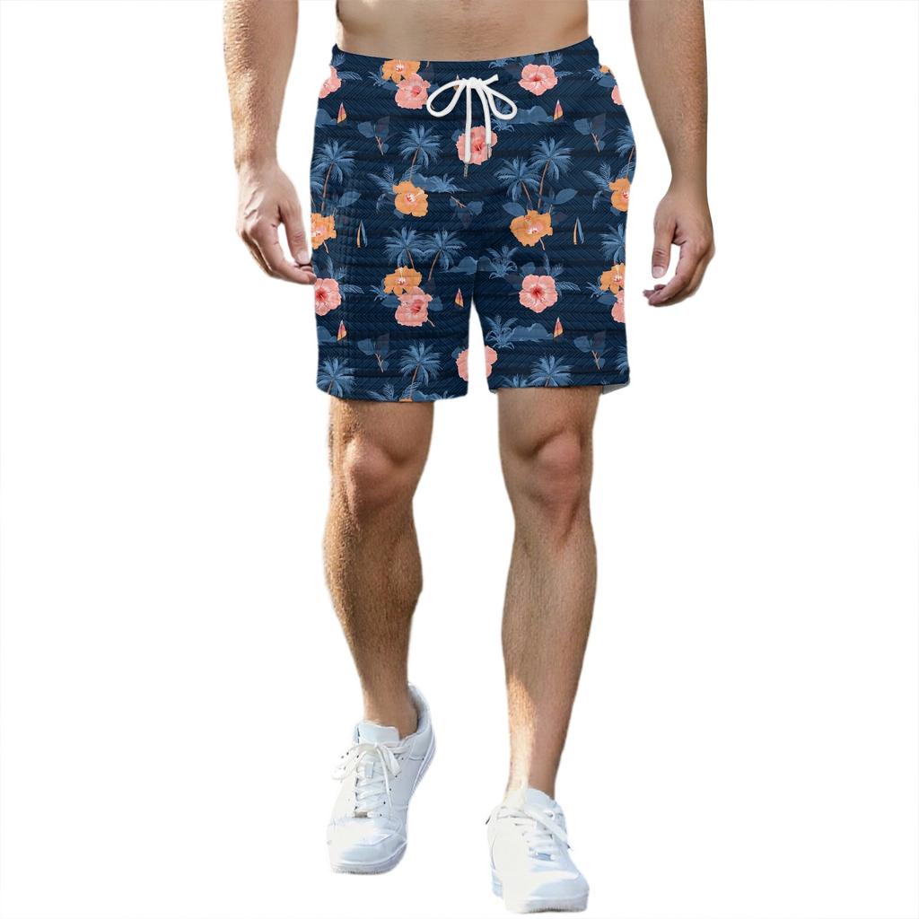 Pantaloni scurți sport imprimați la modă pentru bărbați, cu talie elastică și buzunar, pantaloni scurți de sală