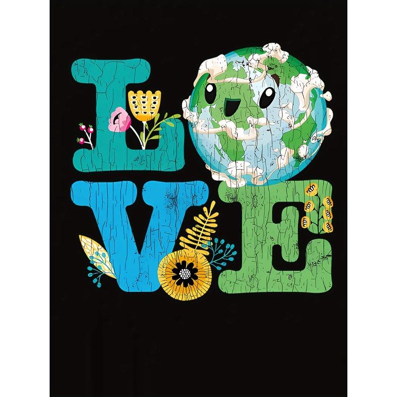 Women's Love Earth Print T-Shirt Casual Short Sleeve Summer Vacation Fashion Top