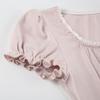 French Romantic Pleated Lace U-Neck Puff Sleeve Slim Fit Casual Top