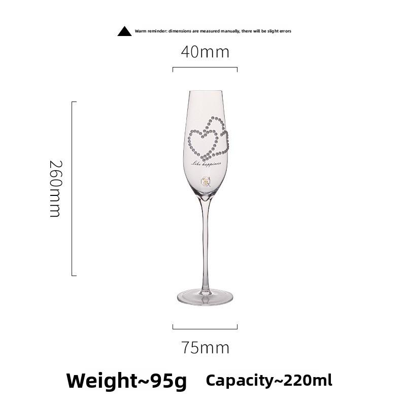 Luxury Diamond Heart Champagne Glasses Set Crystal Glass Highball Cup with Rhinestones Gift Box 201-300ml