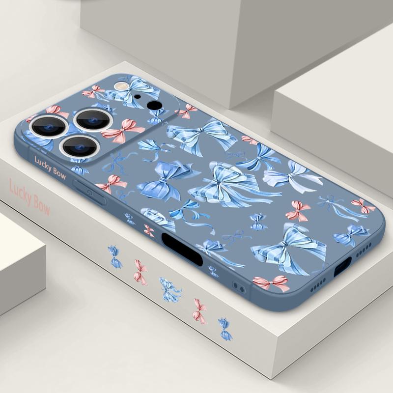 Bowknots Pattern Lanyard Phone Case For iPhone Air 17 16 15 Pro Max 14 13 17 Pro 16e Shockproof TPU Silicone Soft Cover