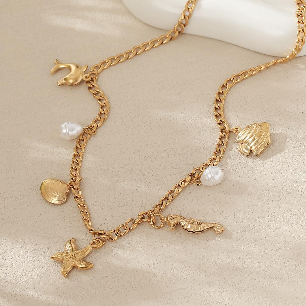Titanium Steel Necklace - Summer Fashionable Sea Star and Sea Shell Beach Style Ocean Collar Chain