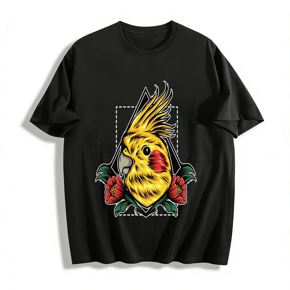 Cockatiel With Floral Print Casual Top Pure cotton T-shirt XXS