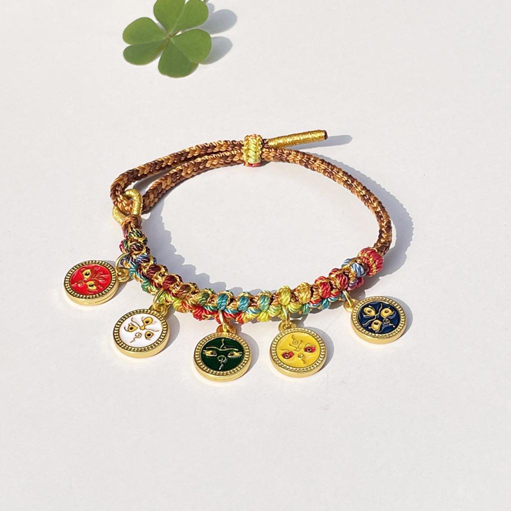 Hand Woven Peach Flower Bracelet Good Luck Charm Bangle Cotton Thread Handchain Traditional Craftsmanship Wristchain