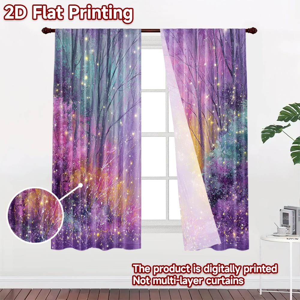 2D flat printing 2pcs Curtain Window Treatment Curtains Magical Colorful Enchanted Forest Digital Printed Polyester Drapes