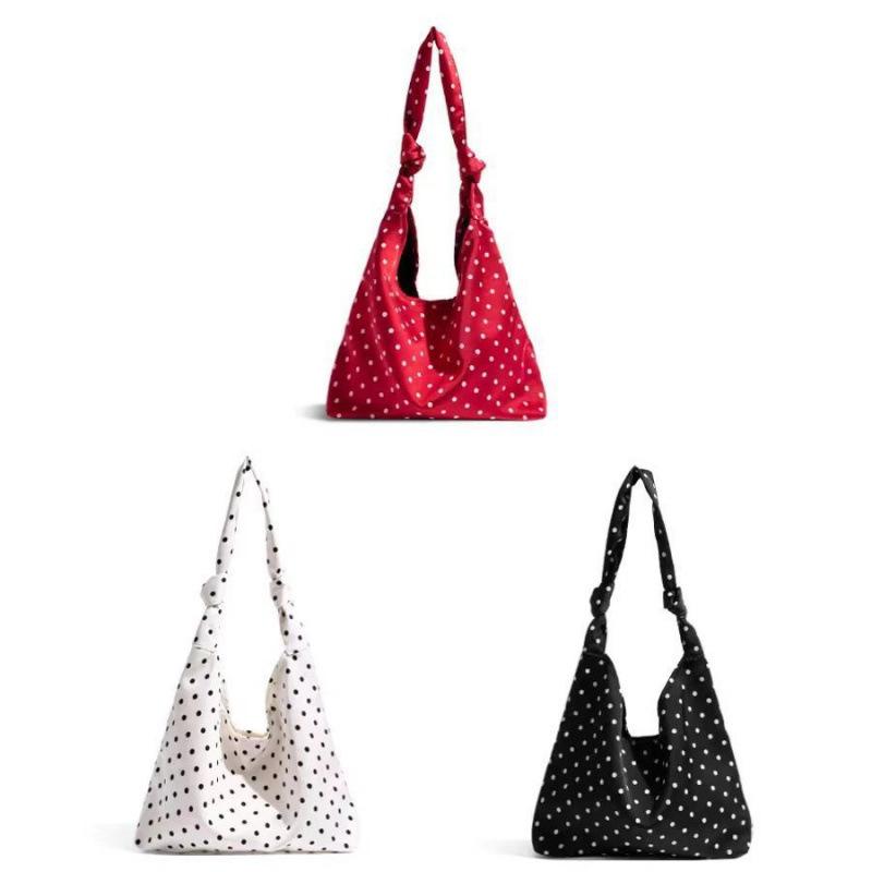 Daily Simple and Lazy Wind Polka Dots Floral Niche Girl Tie Knot Single Shoulder Armpit Big Bag