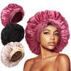Bonnet en Satin Bonnet en Soie pour Dormir Bonnet à Cheveux Double Couche Doublé de Satin avec Lien Bonnets pour Femmes Cheveux Bouclés Naturels 3 pièces