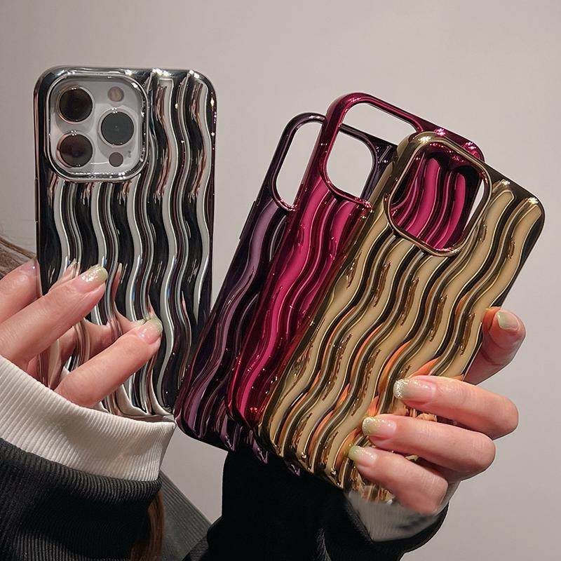 Luxury Silver 3d Water Ripple Plated Electroplated Case For Iphone 14 Pro Max 13 12 11 14 Plus Plating Purple Shockproof Cover