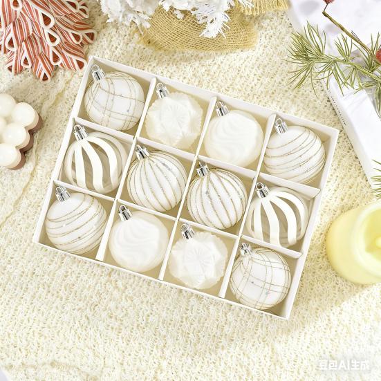 12Pcs Velvet Christmas Balls Decorative Plastic Ornaments Holiday Tree Decoration for Christmas Weddings Parties