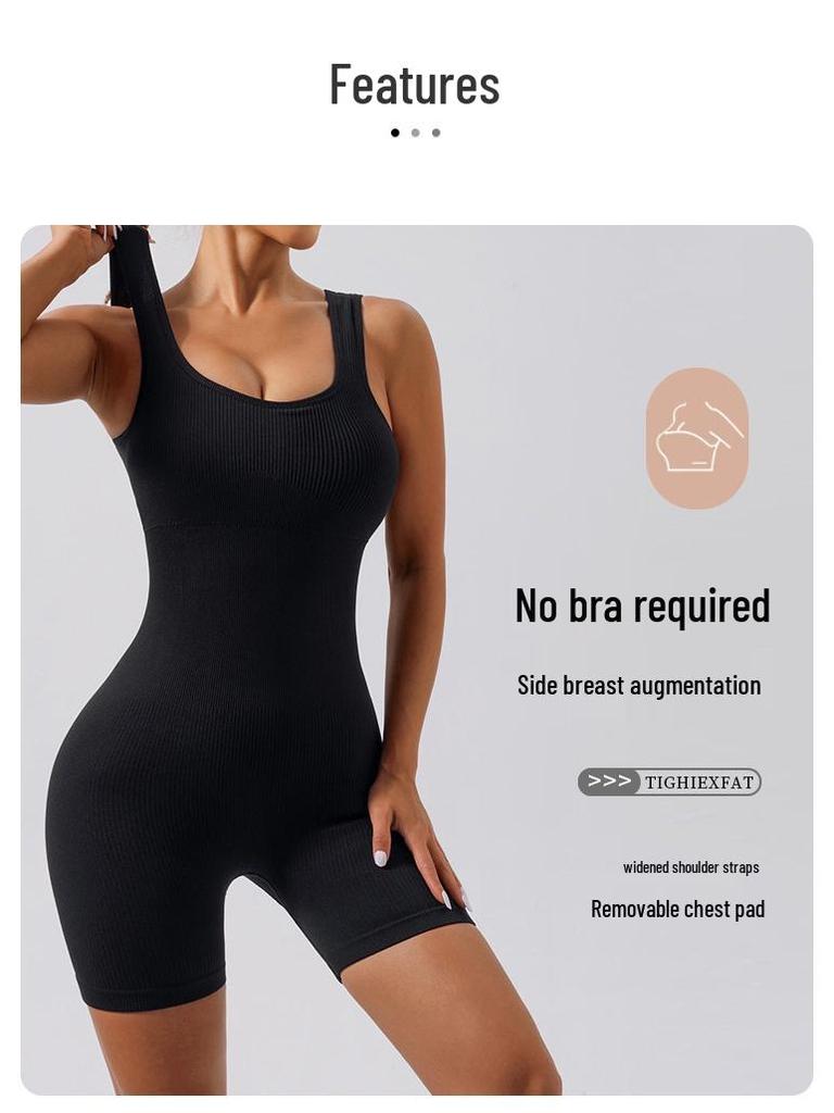 Seamless Ribbed One-Piece Sportswear: Elastic Fitness and Yoga Bodysuit