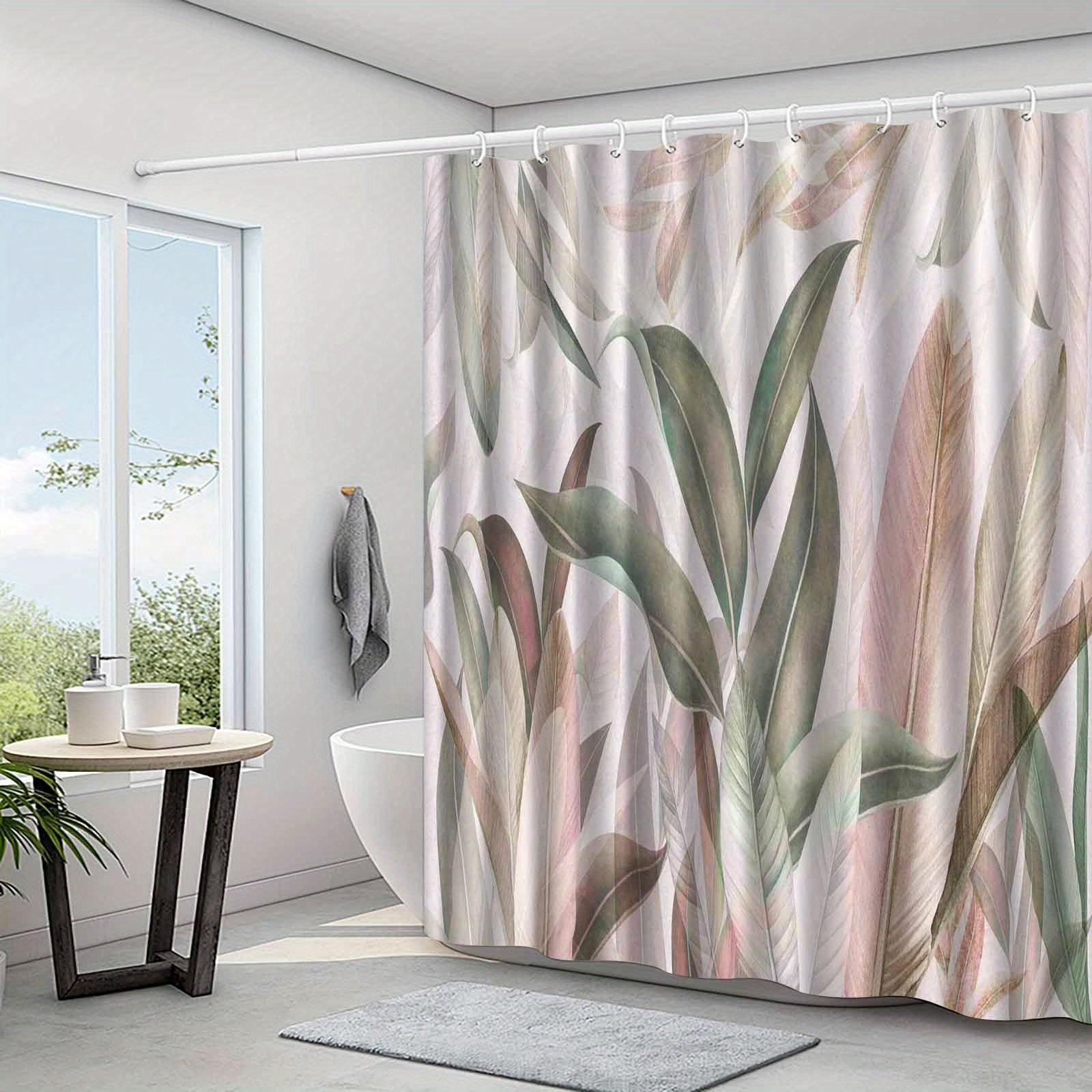 

1Pc Elegant Leaf Pattern Shower Curtain, High-End Polyester Bathroom Decor With Hooks, Knit Weave, Artistic Design W60H190(CM)-1 Pcs