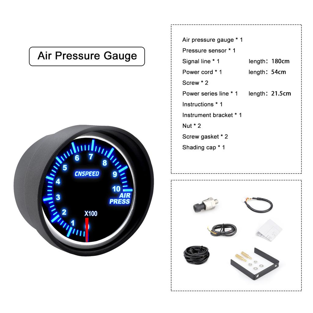 Universal 2" 52mm 10 Color Turbo Boost Gauge LED 12V Racing RPM Tachometer Water Oil Temperature Meter Red Pointer With Sensor