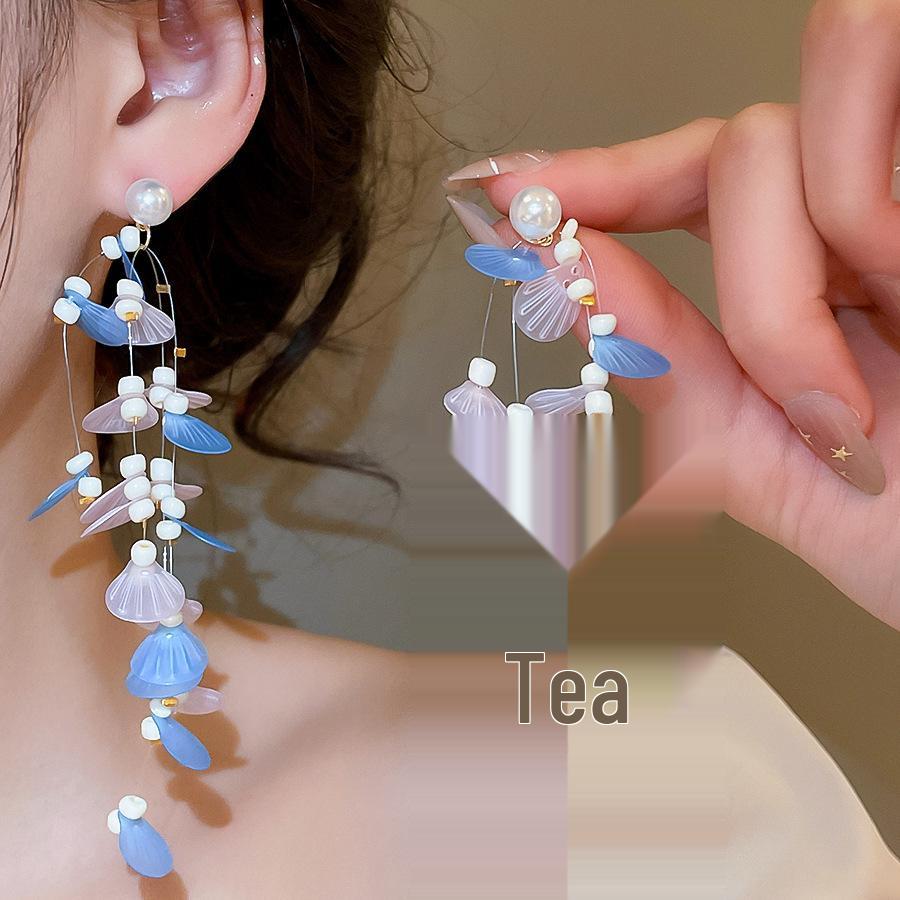 Silberne Nadel Strass Blume Quaste Brautohrringe, Vielseitige Ohrstecker für Damenmode.