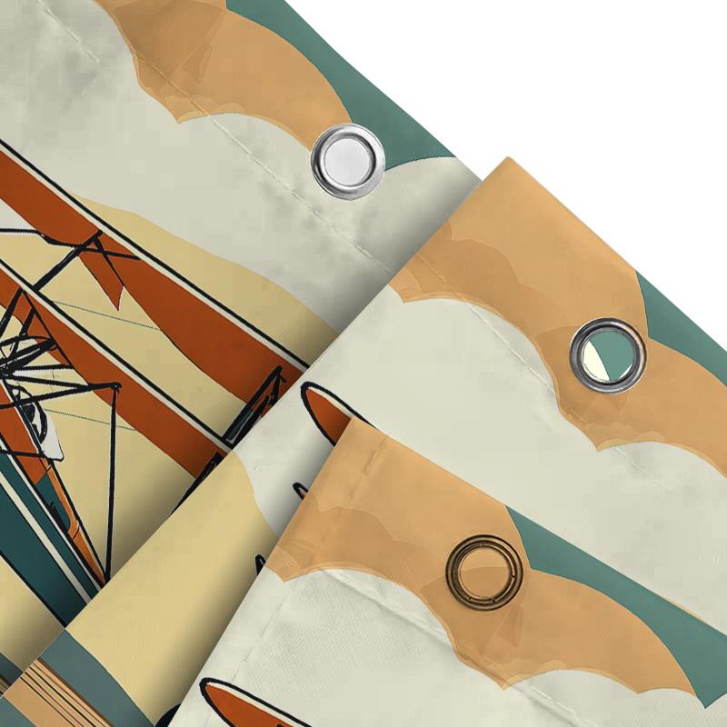 Vintage Biplane Shower Curtain Retro Aircraft Illustration Bathroom Decor Waterproof Polyester Curtain With Hooks Elevate Space