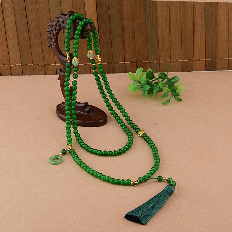 Chinese Cinnabar  Agate Beaded Long Necklace with Ethnic Qipao Style