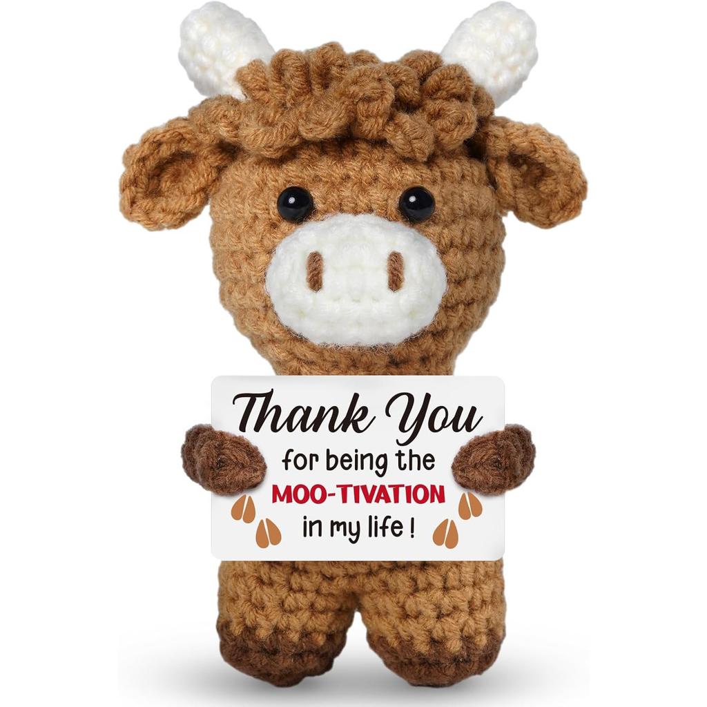 Positive Crochet Cat Doll with Card Home Room Decor Handmade Knitting Emotional Support Cat Animal Ornament Christmas Gift