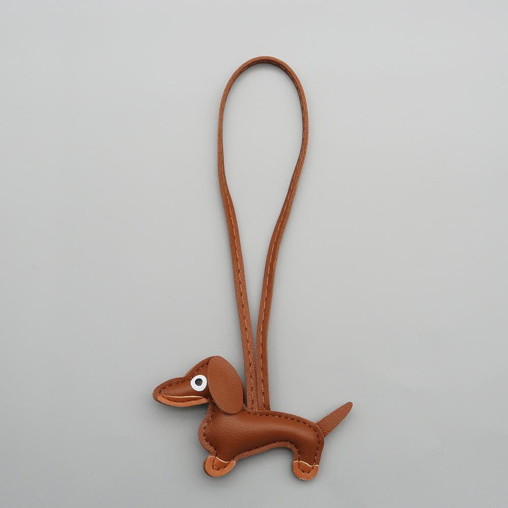 In-Stock Dachshund Cartoon Pendant Leather Dog Bag Charm Phone Case Accessory Creative Car Charm