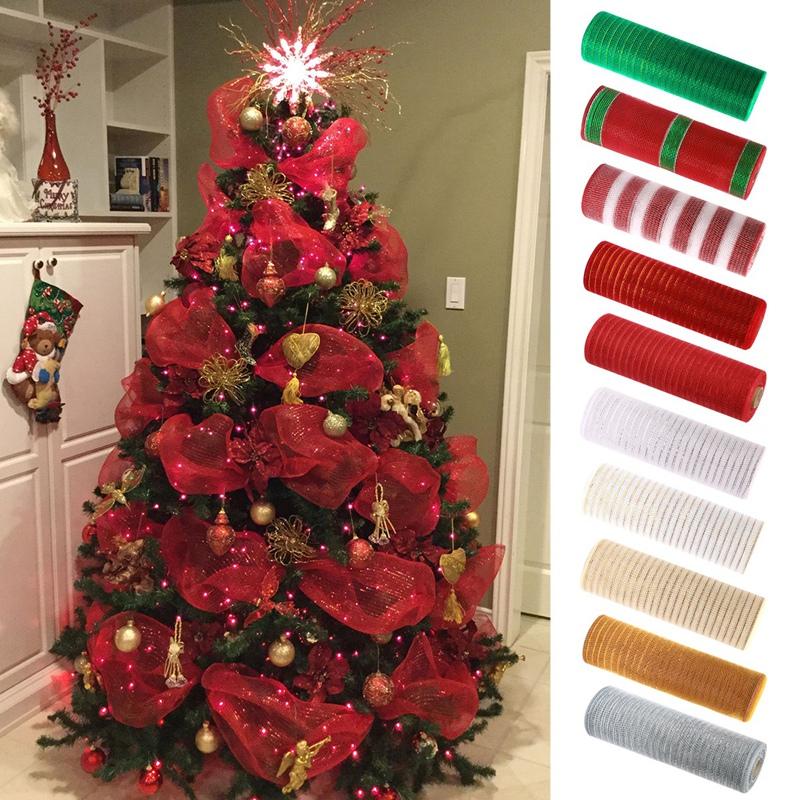1Roll Christmas Mesh Ribbon Diy Wreath Bow Ribbon Christmas Tree Decorations For Home Xmas Gifts Navidad Noel New Year