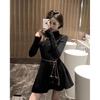Women's Petite High-Neck Cinched-Waist Thermal Fleece Dress - Slimming A-Line Base Layer