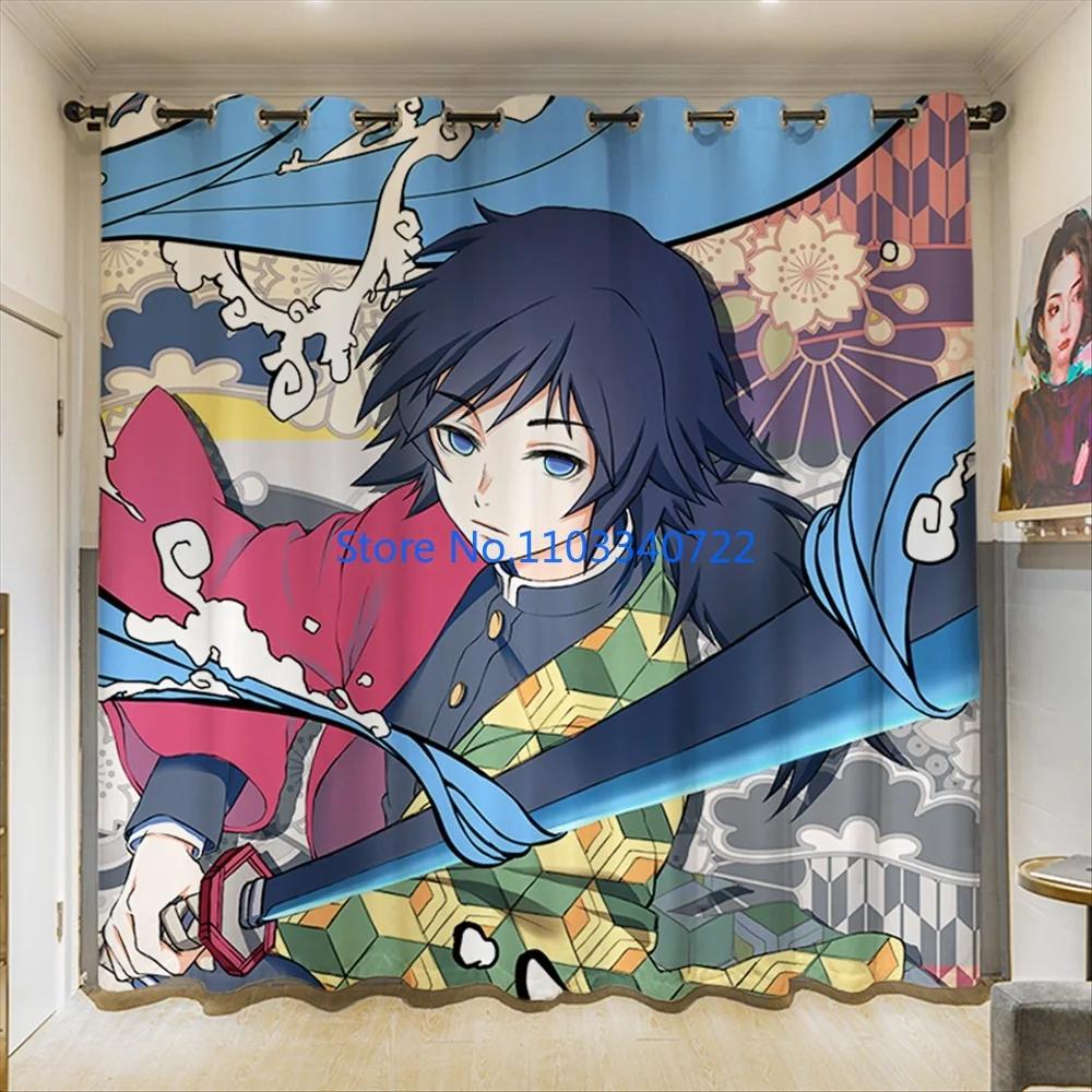 Girl Demon Slayer Giyuu Anime Window Curtain Print Curtains Living Room Bedroom Size Kids Gift Blackout Made Of Polyester Great Decor