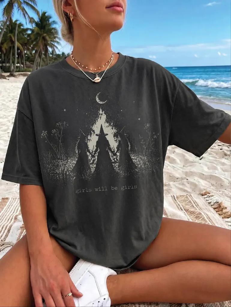 Girls Will Be Girls Witch Shirt Vintage Halloween Feminist Graphic Tee