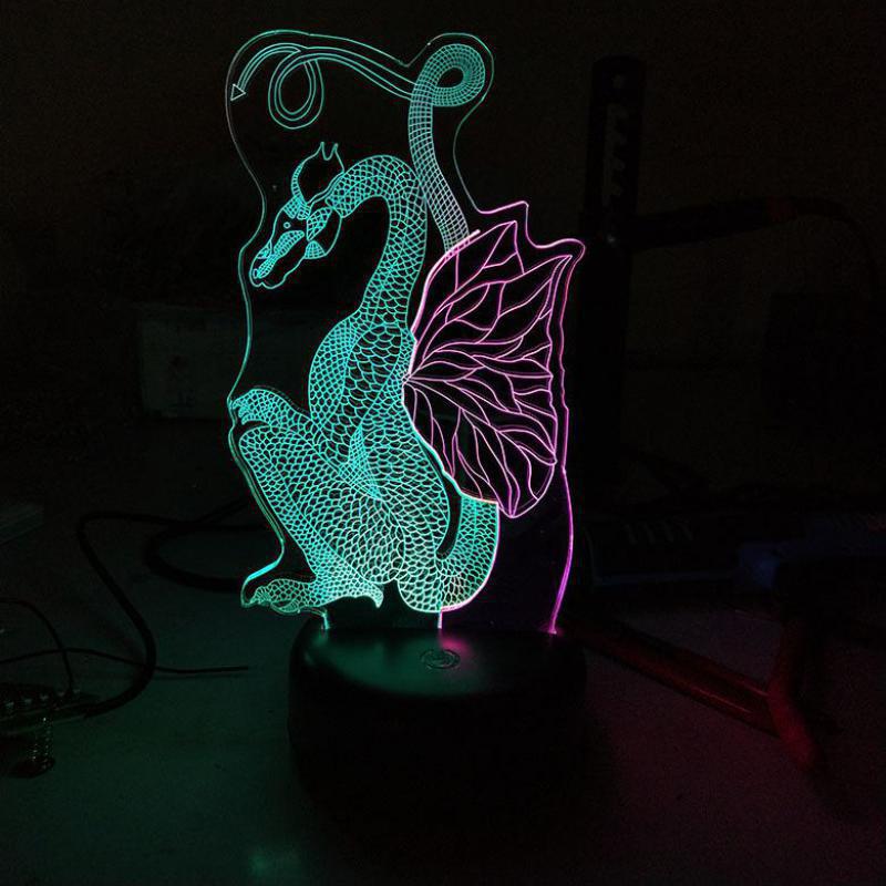 Led 3d Small Dragon Desk Lamp For Living Room Creative Seven Color Touch Tv Filled Table Lamp For Bedroom